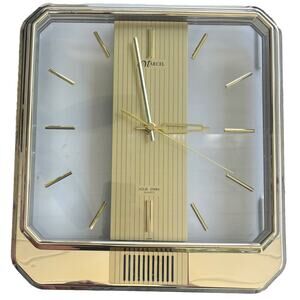 VTG 1980s Marcel Gold Tone Hour Strike Wall Clock Acrylic - Works Awesome! Nice!